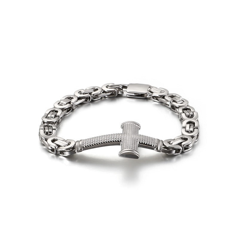 Kemstone Cross Loop Chain Bracelet - Titanium Steel Men's Jewelry Accessory with Edgy Industrial Design KB124342
