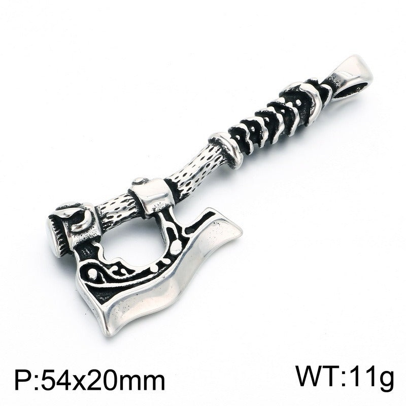 Kemston Stainless Steel Viking Axe Pendant Necklace for Men Gothic KP118608-LU