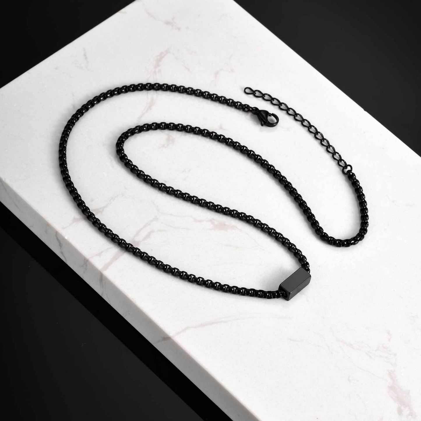 Kemstone Stainless Steel Box Chain Necklace with Rectangular Bar for Men NC-2206