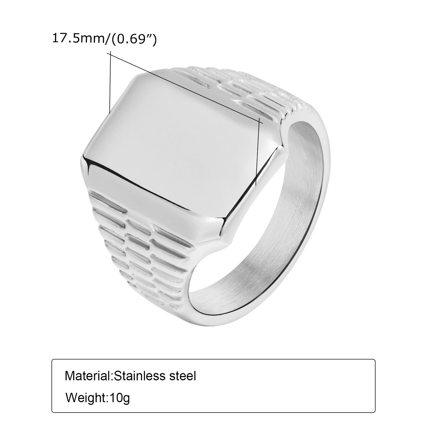 Kemstone Stainless Steel Square Signet Ring for Men – Matte Flat Top RC-595