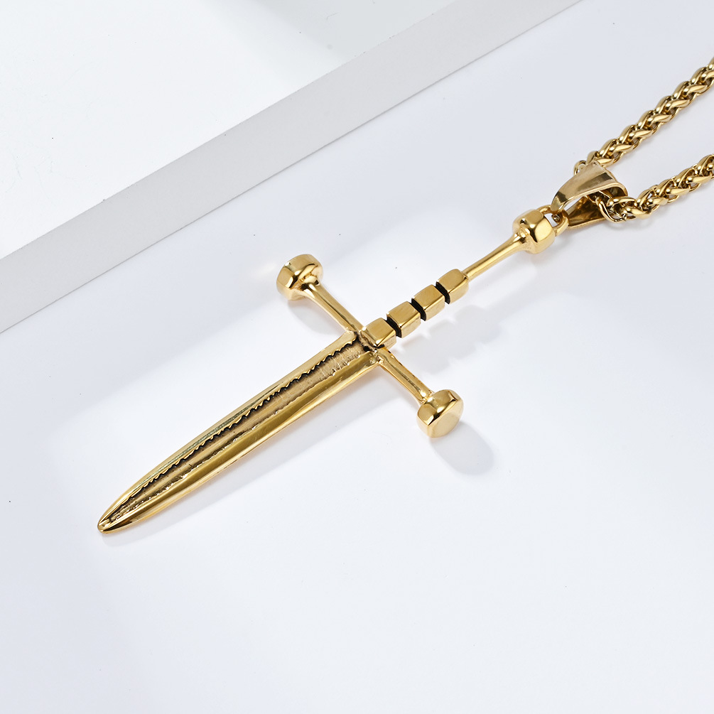 Kemstone Stainless Steel Sword Pendant Necklace for Men Vintage Cross Detail K-PT538