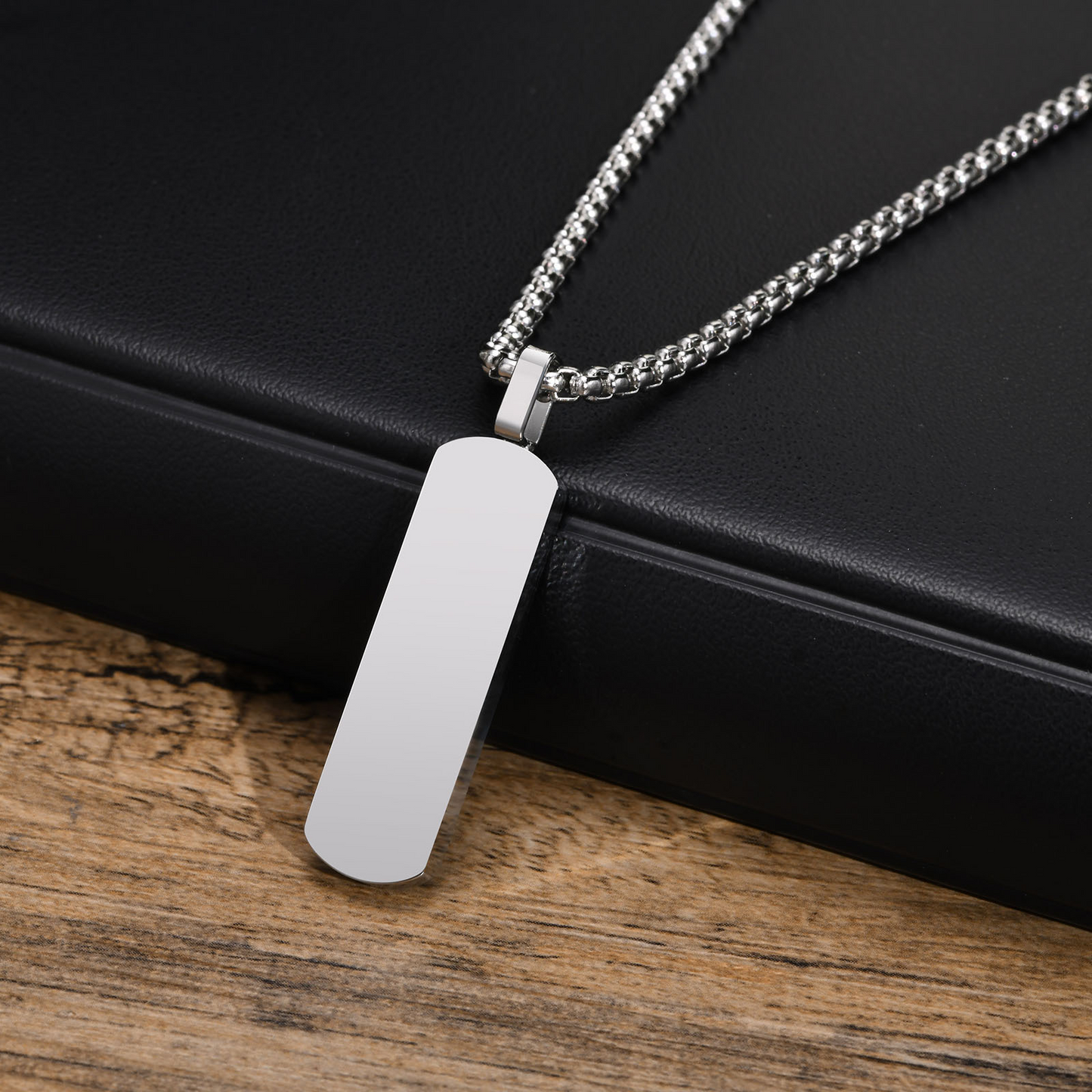 Kemstone Stainless Steel Rectangular Bar Pendant Necklace for Men PN-1874