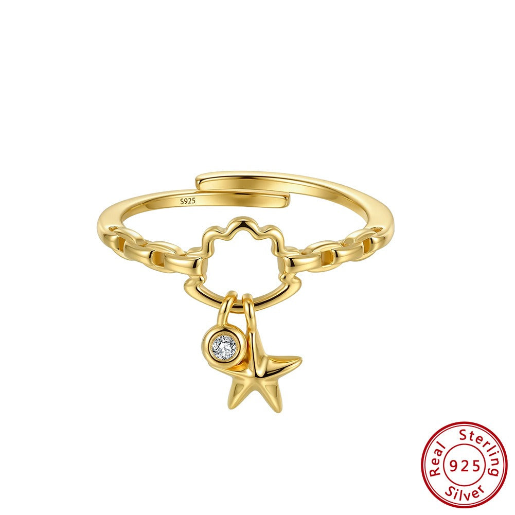 Kemstone Star Charm Ring for Women 925 Sterling Silver Adjustable Cubic Zirconia APR48
