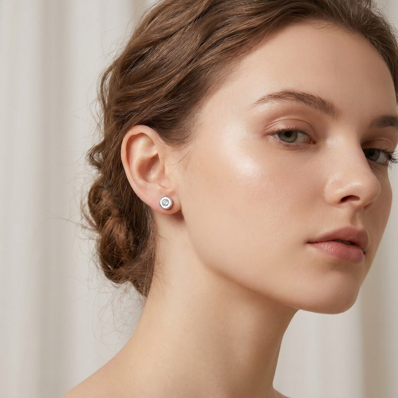 Kemstone Titanium Steel Round Cubic Zirconia Stud Earrings for Men & Women KE123975-GC