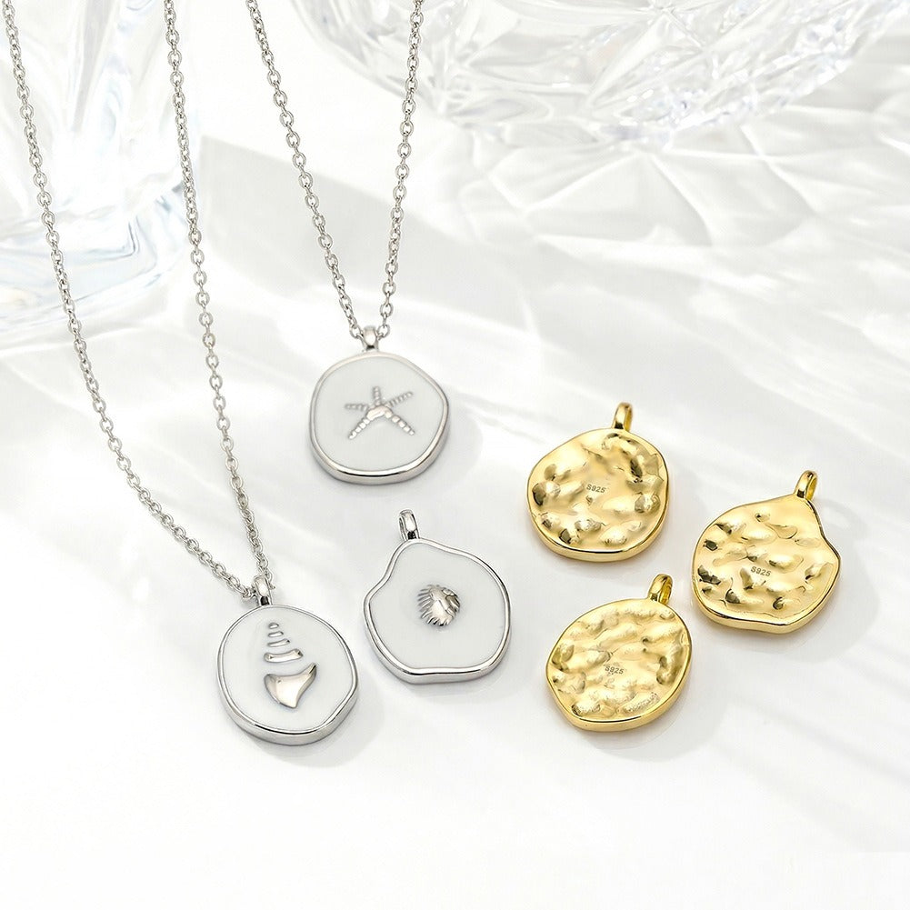 Kemstone Shell Pendant Necklace for Women 925 Sterling Silver Enamel Oval Dainty Beach Style Gold Silver SAPN62