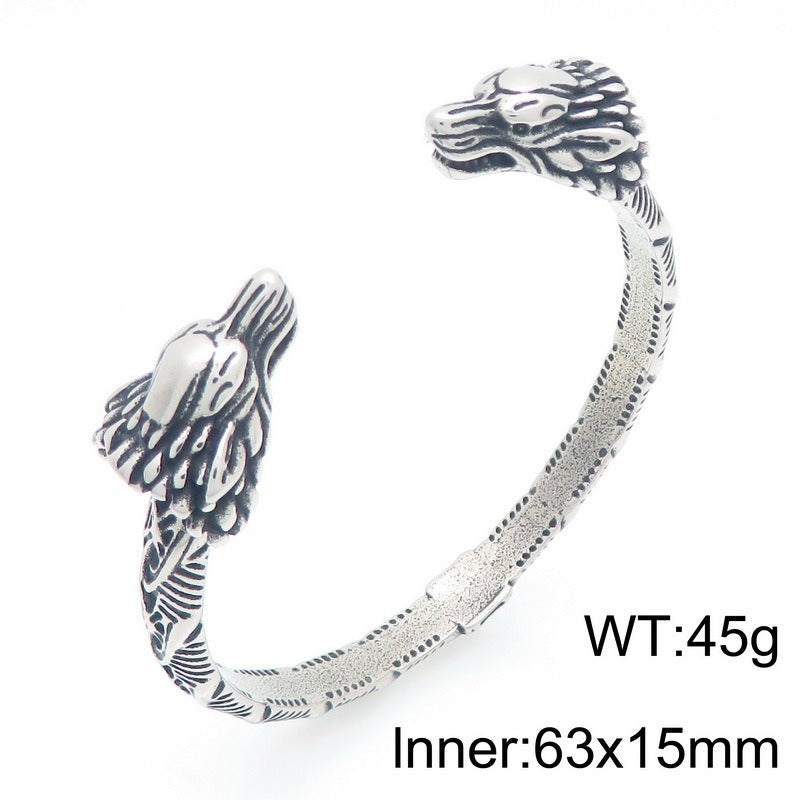 Kemstone Titanium Steel Lion Snake Head Cuff Bracelet for Men Gothic Animal Style KB209337-LU