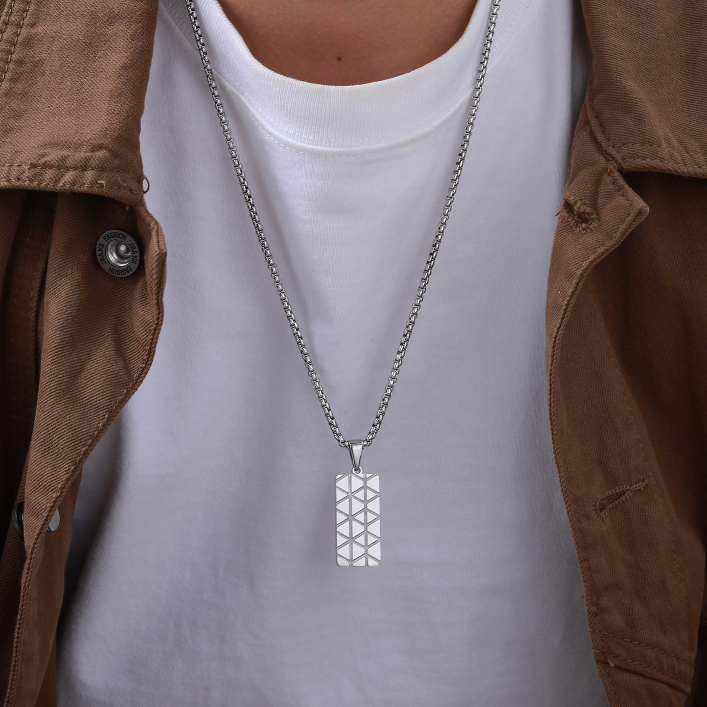 Kemstone Stainless Steel Rectangular Pendant Necklace for Men PN-2077