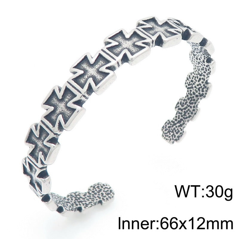 Kemstone Titanium Steel Angel Cross Cuff Bracelet for Men KB209283-LU