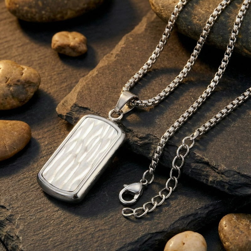 Kemstone Titanium Steel Wave Texture Tag Pendant Necklace for Men Box Chain KN301678-KFC