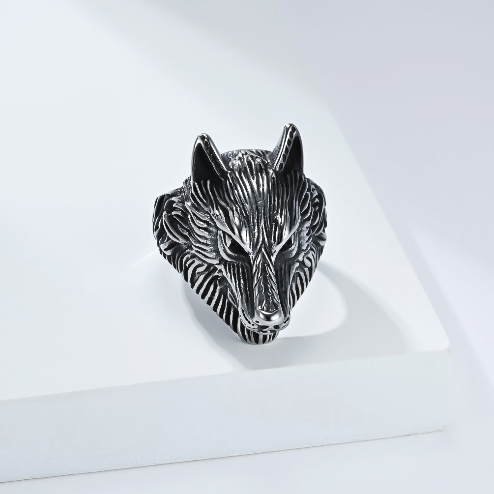 Kemston Stainless Steel Wolf Head Signet Ring for Men Gothic Viking Animal Jewelry K-R1086