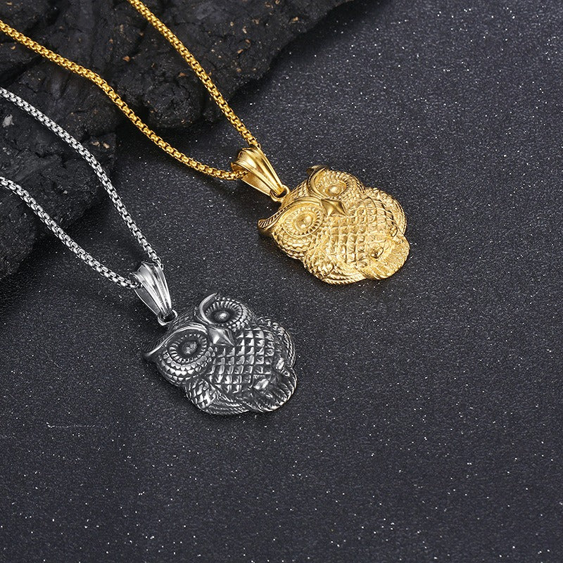 Kemstone Titanium Steel Owl Pendant Necklace for Men  KP119294-KJX