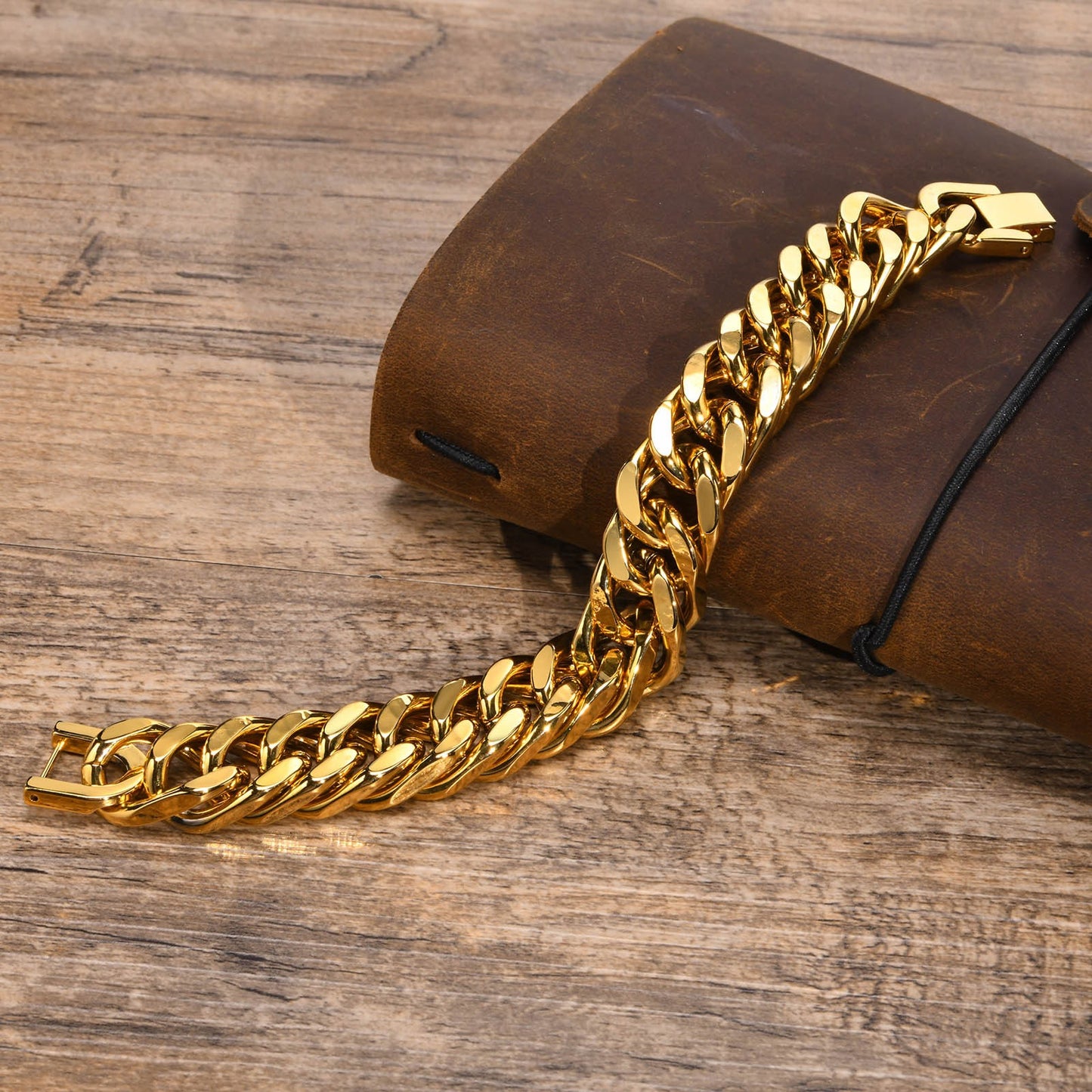 Kemstone 15mm Titanium Steel Double-Woven Polished Handmade Men's Bracelet BR-1369