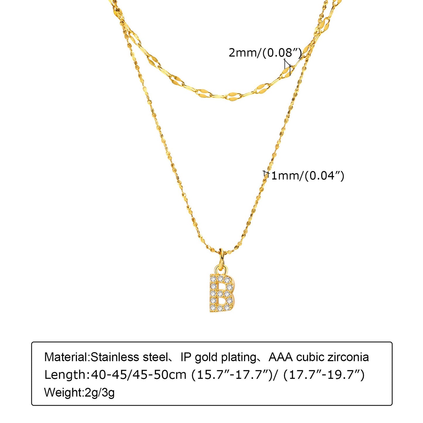 Collar de acero inoxidable Kemstone con 26 letras, cadena de estrellas y circonitas (2 piezas, verano, NC-1325G)