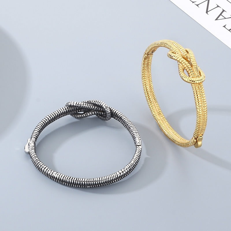 Kemstone Titanium Steel Ribbed Knot Bangle for Men KB202407-KJX