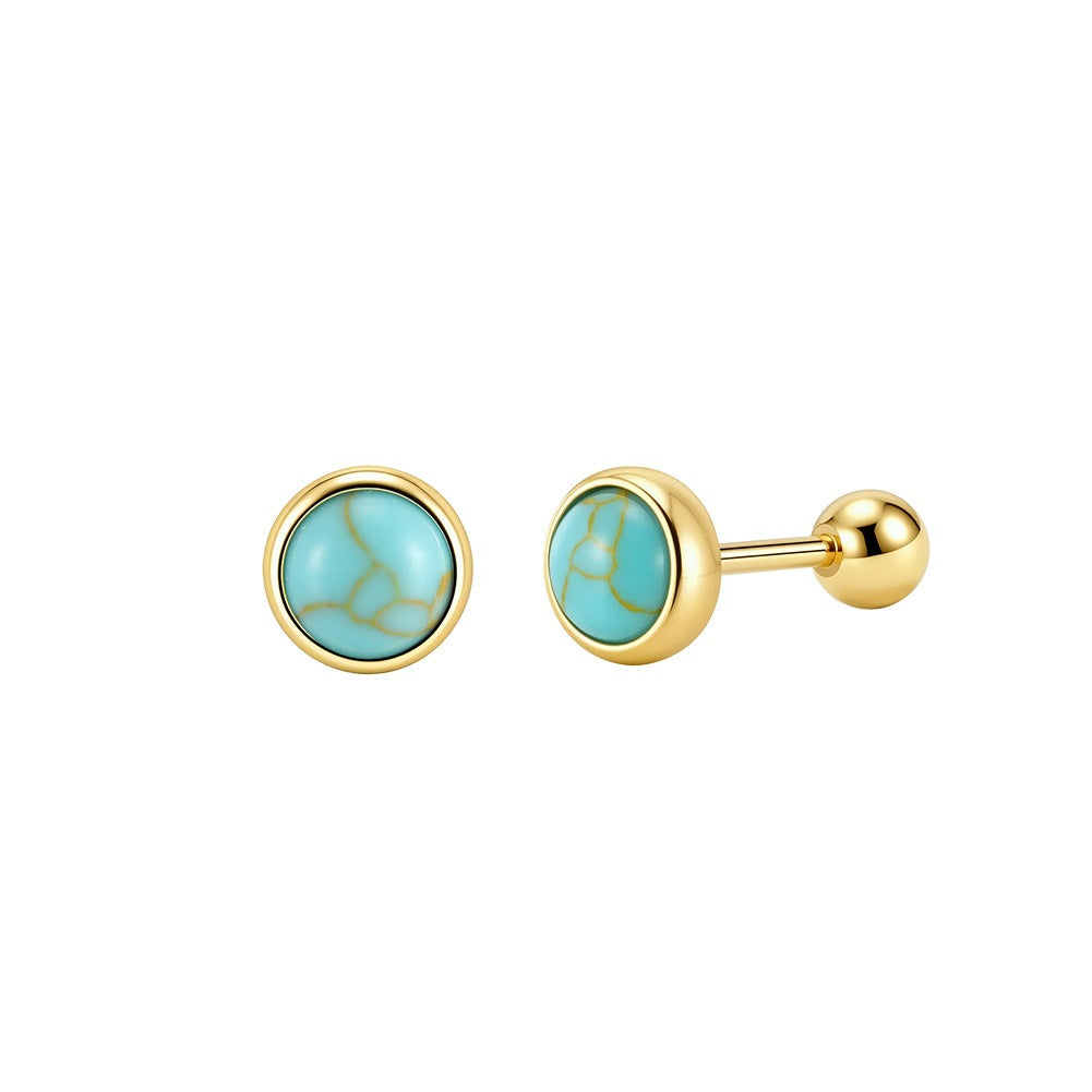 Kemstone 925 Sterling Silver Turquoise Stud Earrings for Women Round Bezel Gold Silver GME52