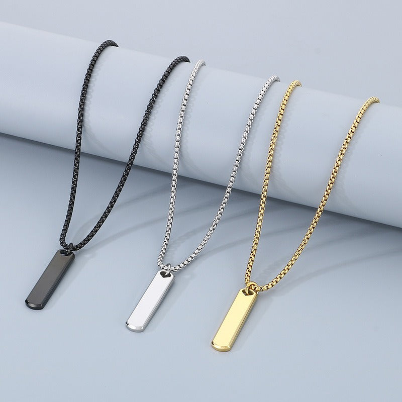 Kemston Slim Rectangular Bar Pendant Necklace for Men Geometric Silver Gold Black KN285569-KFC