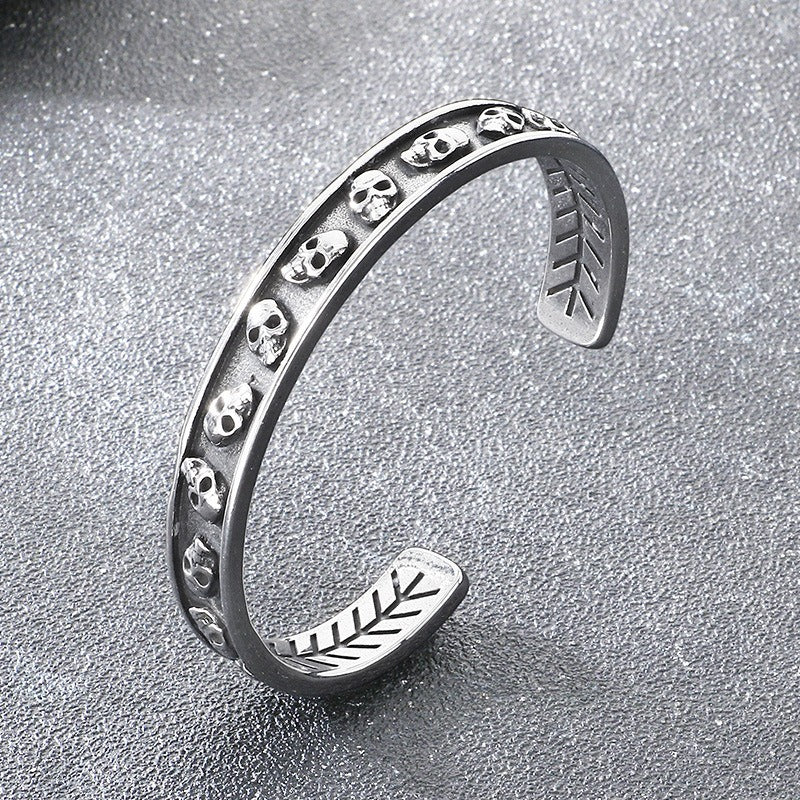 Kemstone Dark Metal Eye & Relief Head Titanium Steel Cuff Bracelet for Men – Open C Shape Design KB209289-LU