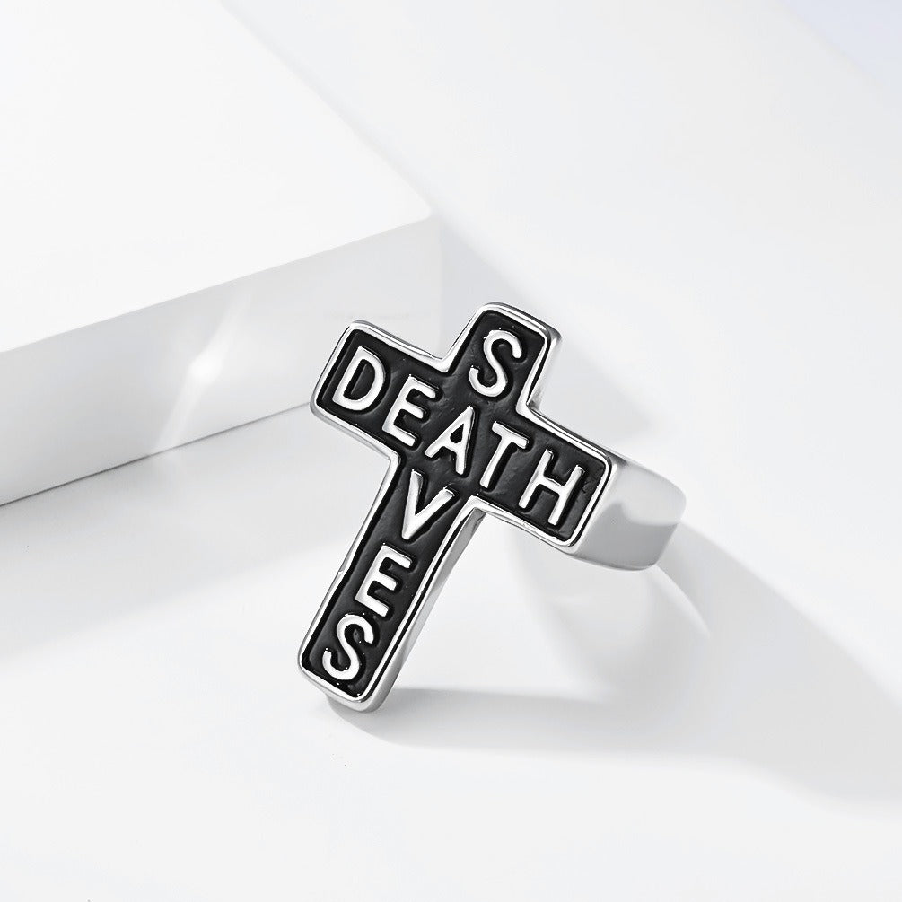 Kemstone Gothic Cross Engraved Stainless Steel Ring Men Punk Vintage Style K-R1188