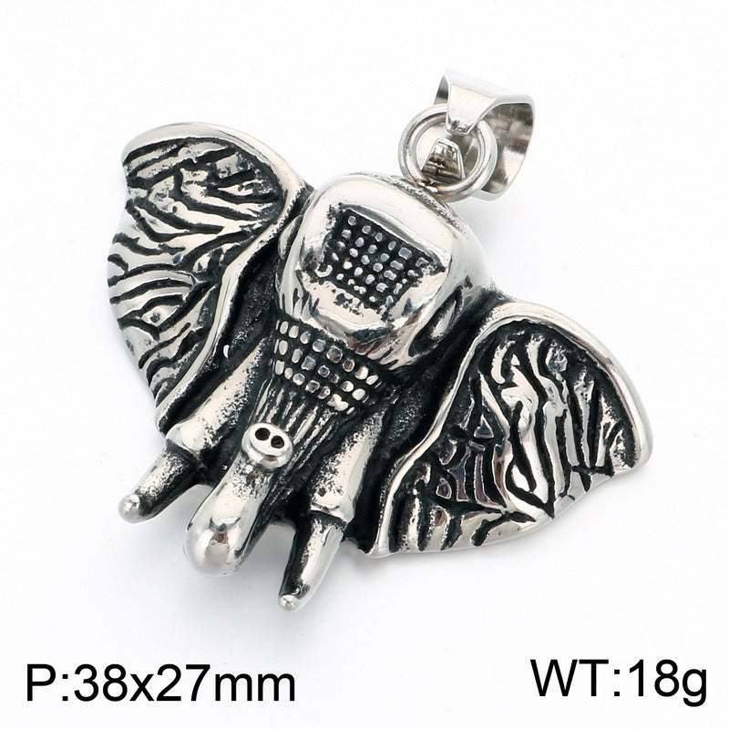 Kemstone Stainless Steel Elephant Pendant Necklace for Men Vintage Red Accent KP118497-LU