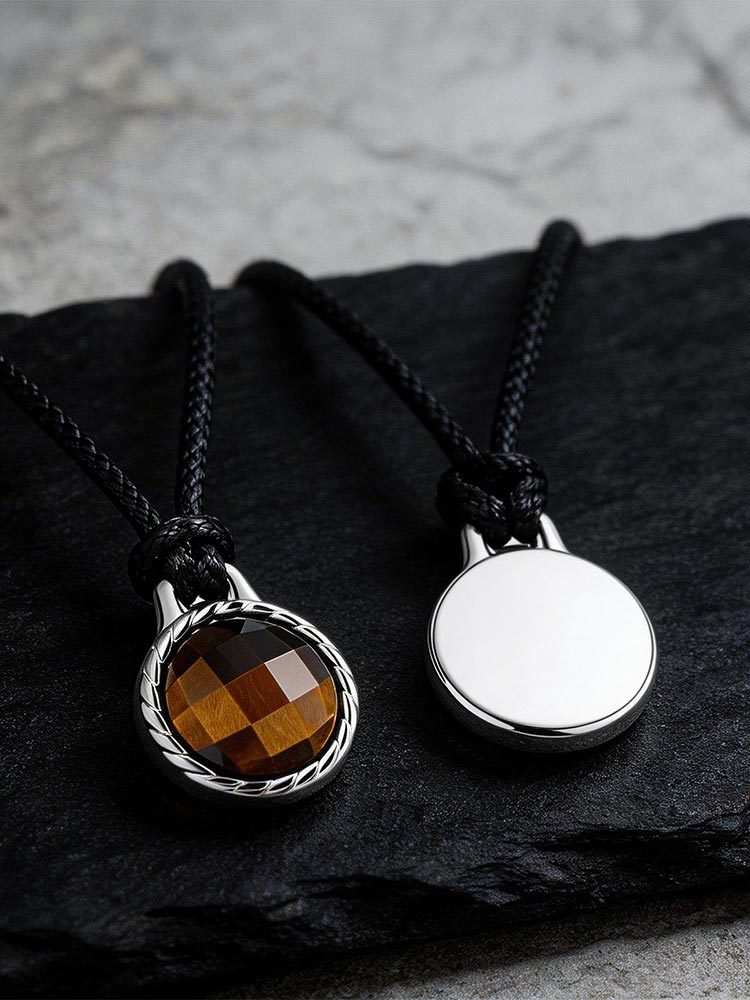 Kemstone Tiger Eye Stone Pendant Necklace Stainless Steel Vintage Rope for Men NC-2660