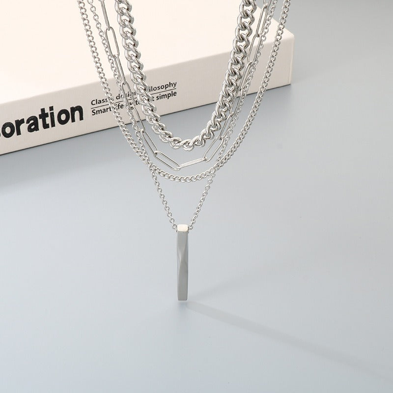 Kemstone Layered Titanium Steel Bar Pendant Necklace for Men Women KN292298-Z