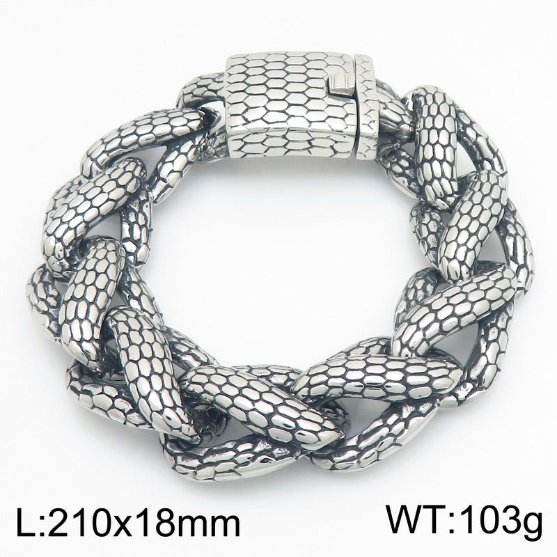 Kemston Titanium Steel Snake Scale Cuban Chain Bracelet for Men Heavy Punk KB213358-KJX