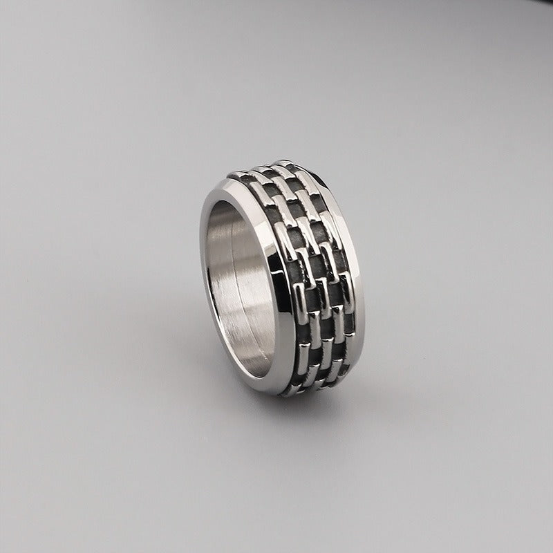 Kemstone Retro Mechanic Chain Ring - Rotating Gothic Design for Stress Relief Accessories KR44457-K