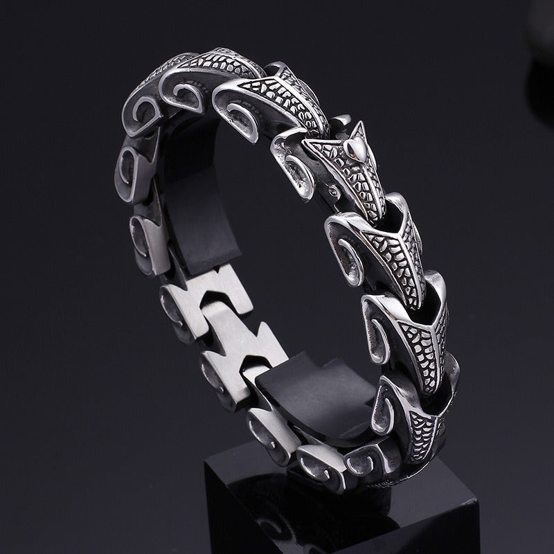 Kemstone Dragon Bone Link Bracelet for Men Titanium Steel Cubic Zirconia Accent KB105168-BD