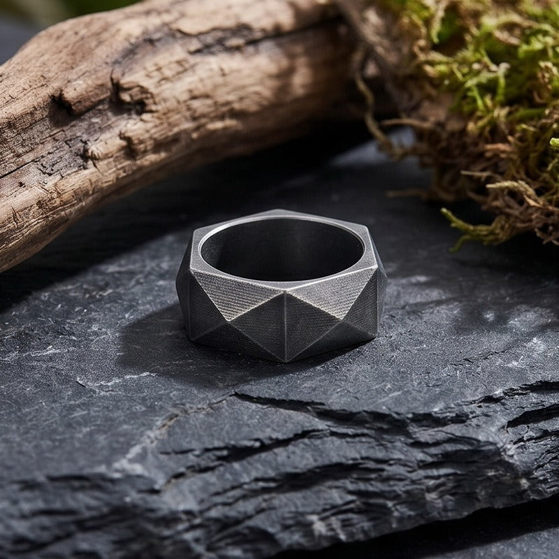 Kemstone Diamond Cut Geometric Ring for Men Titanium Steel Wide Band KR115325-KFC
