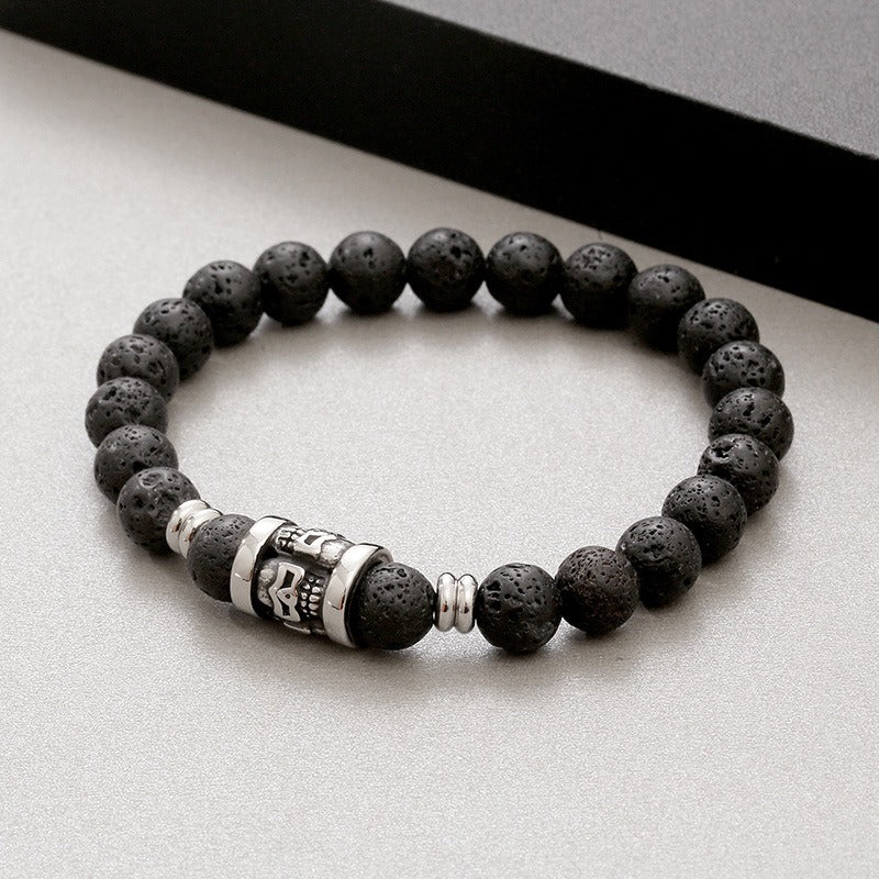 Kemstone Vintage Skull & Natural Stone Beaded Bracelet – Titanium Steel Men’s Jewelry KB183247-TLX