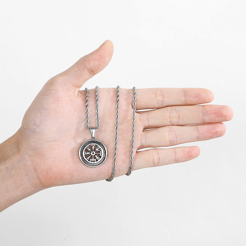 Kemstone Titanium Steel Viking Rune Compass Pendant Necklace – Norse Symbol Style for Men KP119874-MI