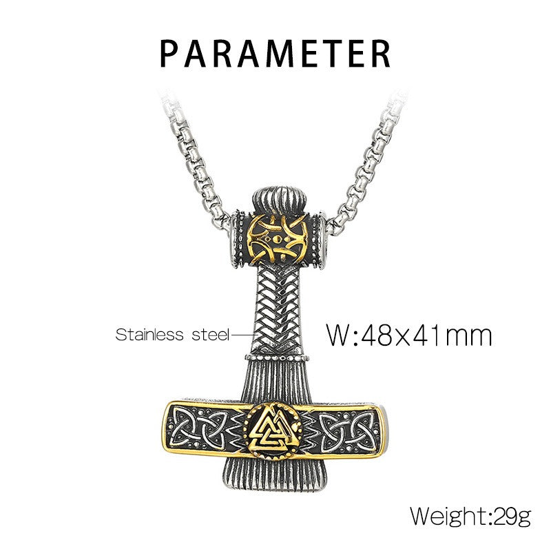Kemstone Viking Mjölnir Hammer Necklace – Stainless Steel Norse Pendant for Men | Gothic Nordic Street Style KP130623-TLX