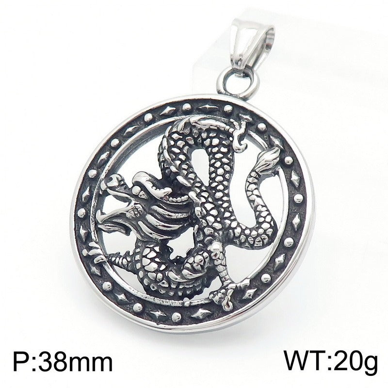 Kemstone Dragon Pendant Necklace for Men Titanium Steel Vintage Carved Design KP100398-KFC