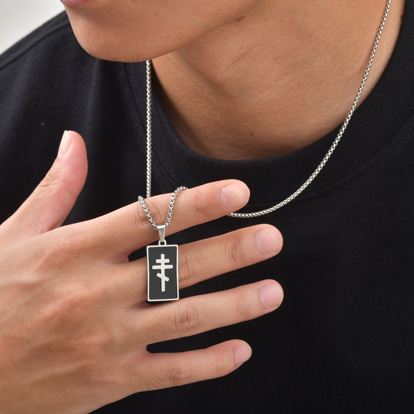 Kemstone Black Geometric Cross Pendant Necklace for Men Stainless Steel PN-2434