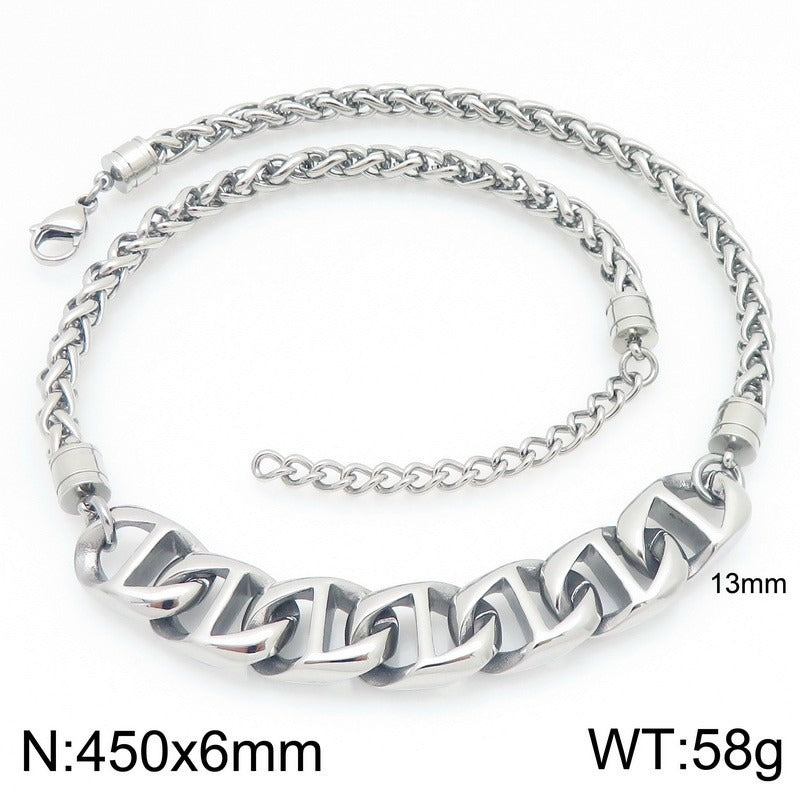 Kemstone Titanium Steel Figaro Chain Necklace for Men Alternating Link Chain KN298678-KJX
