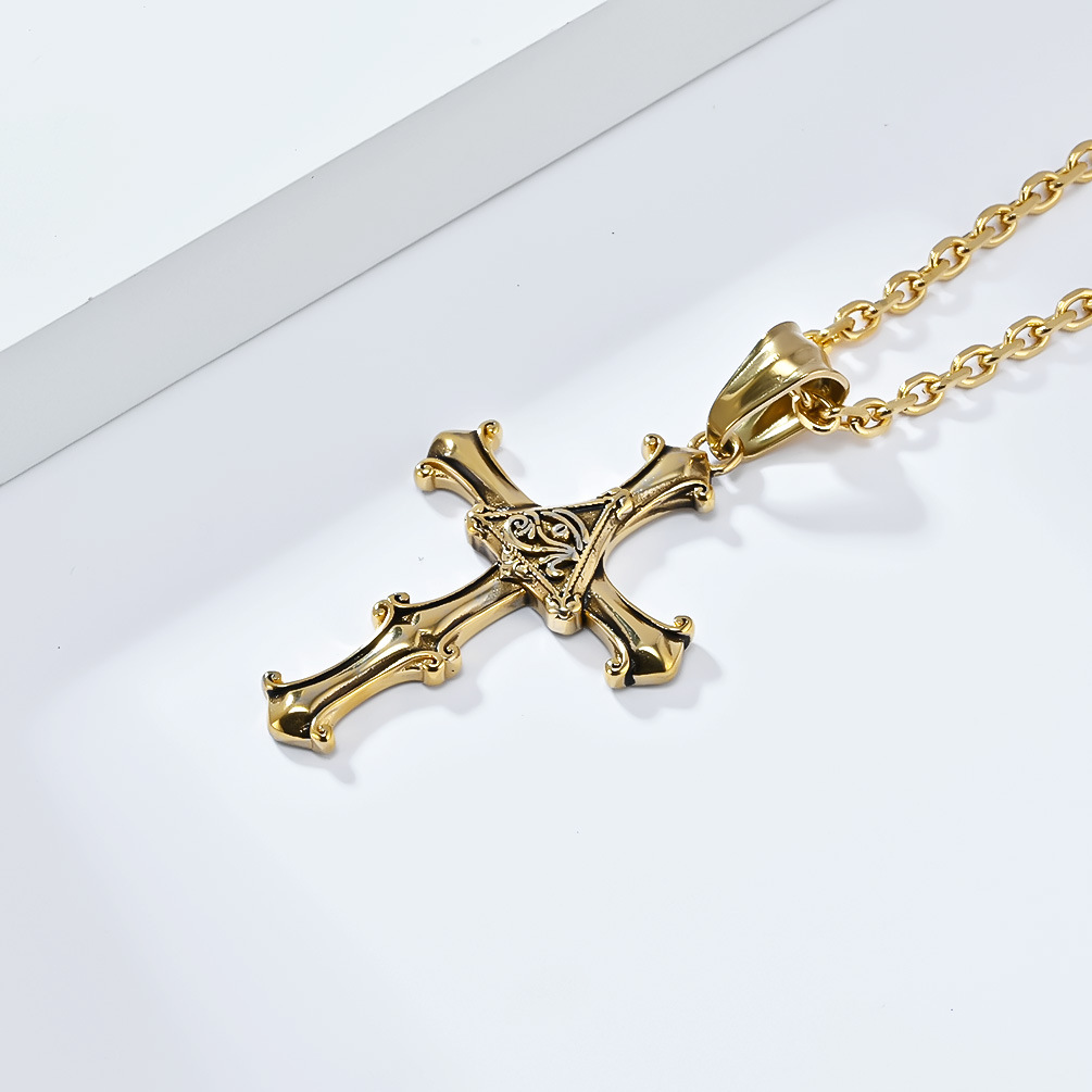 Kemstone Stainless Steel Eye Cross Pendant Necklace for Men Vintage Silver K-PT536