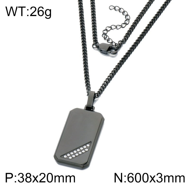 Kemstone Titanium Steel Tag Pendant Necklace for Men Angled Cubic Zirconia KN302396-KFC