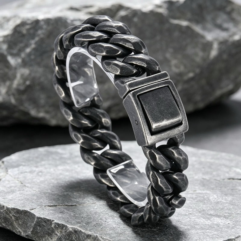 Kemstone Aged Black Cuban Link Bracelet for Men Titanium Steel KB161367-KJX