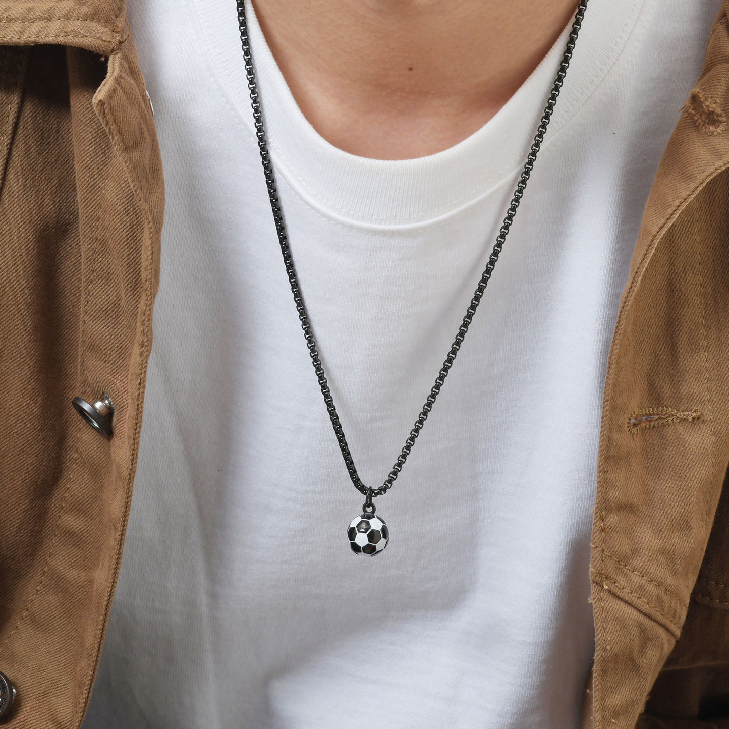 Kemstone Stainless Steel Soccer Ball Pendant Necklace for Men PN-1020G