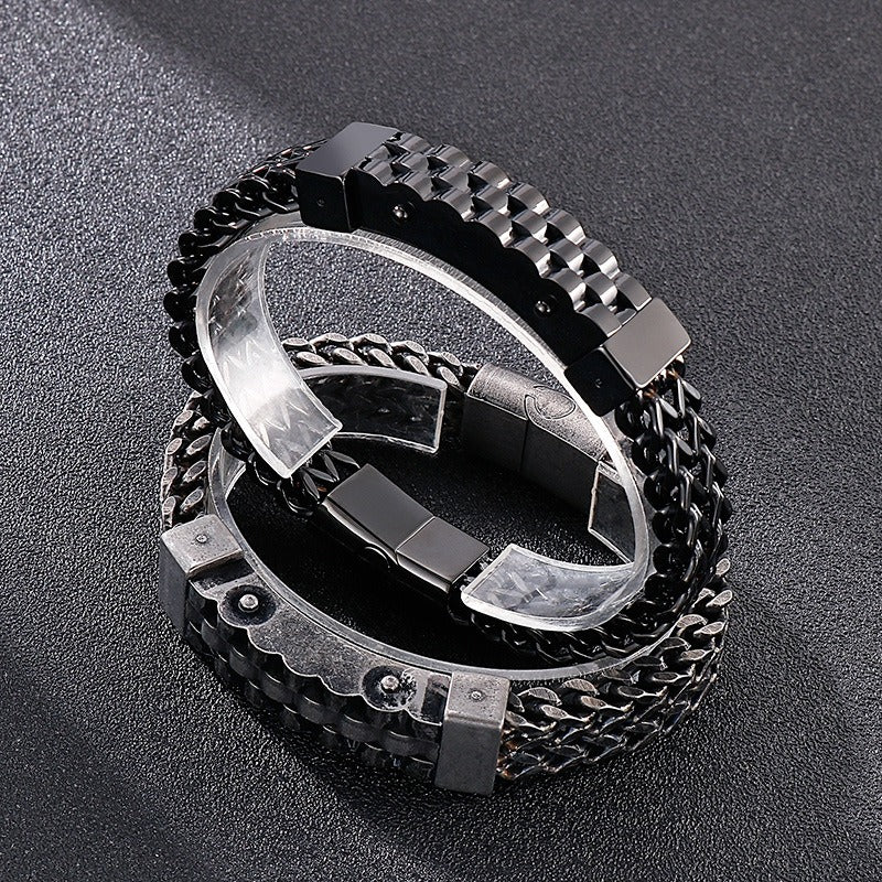 Kemstone Titanium Steel Reversible Chain Bracelet with Watchband Plate for Men KB138766-KFC