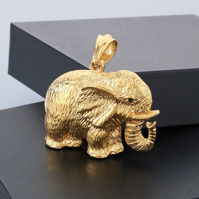 Kemstone Elephant Pendant Necklace for Men Titanium Steel Vintage KP120350-KJX