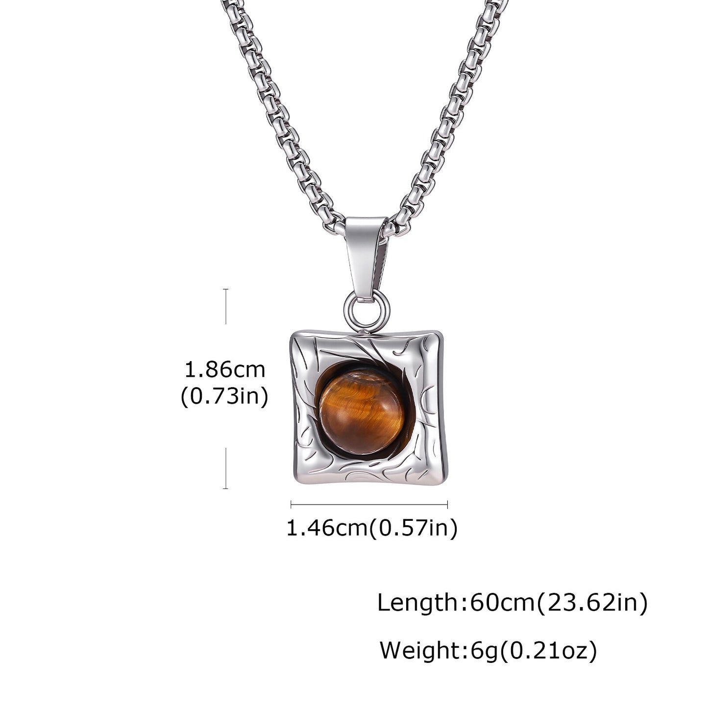 Kemston Stainless Steel Black Onyx Square Pendant Necklace for Men Minimal Stone Design PN-2421