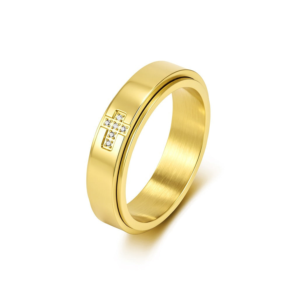 Kemston Rotating Cross Ring for Men & Women Stainless Steel Small Stone Detail K-R1220