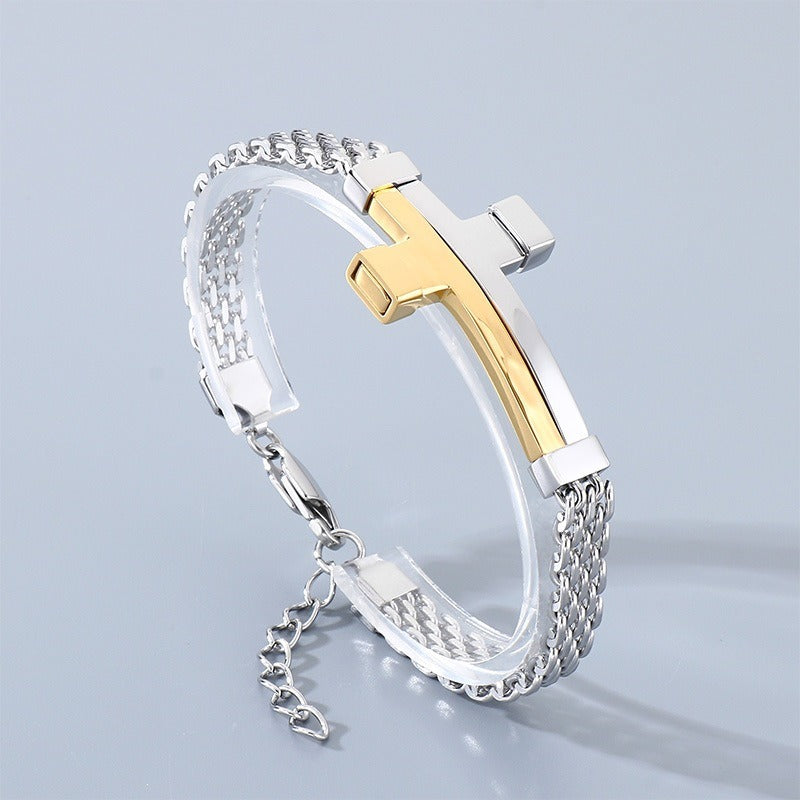 Kemstone Woven Chain Cross Bracelet for Men Titanium Steel KB213351-KFC