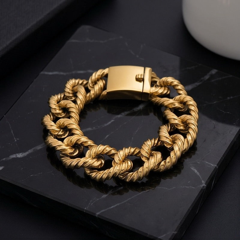 Kemstone Titanium Steel Twisted Rope Cuban Chain Bracelet for Men Heavy Link Wristwear KB212323-KJX