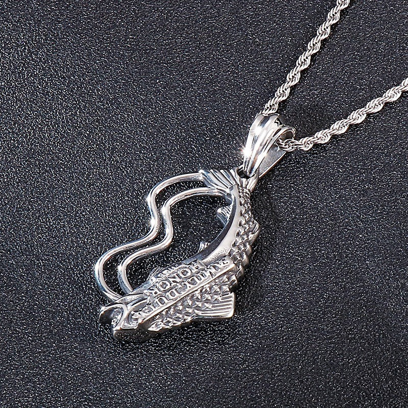 Kemstone Titanium Steel Fish Pendant Necklace for Men Vintage KP48777-BD