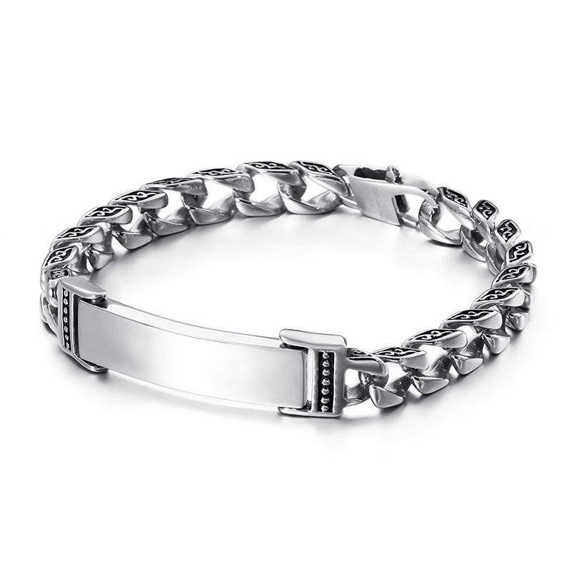 Kemstone Skull Cross Bracelet – Distressed Titanium Steel with Zircon Inlays | Gothic Punk Jewelry for Men KB112525-BD