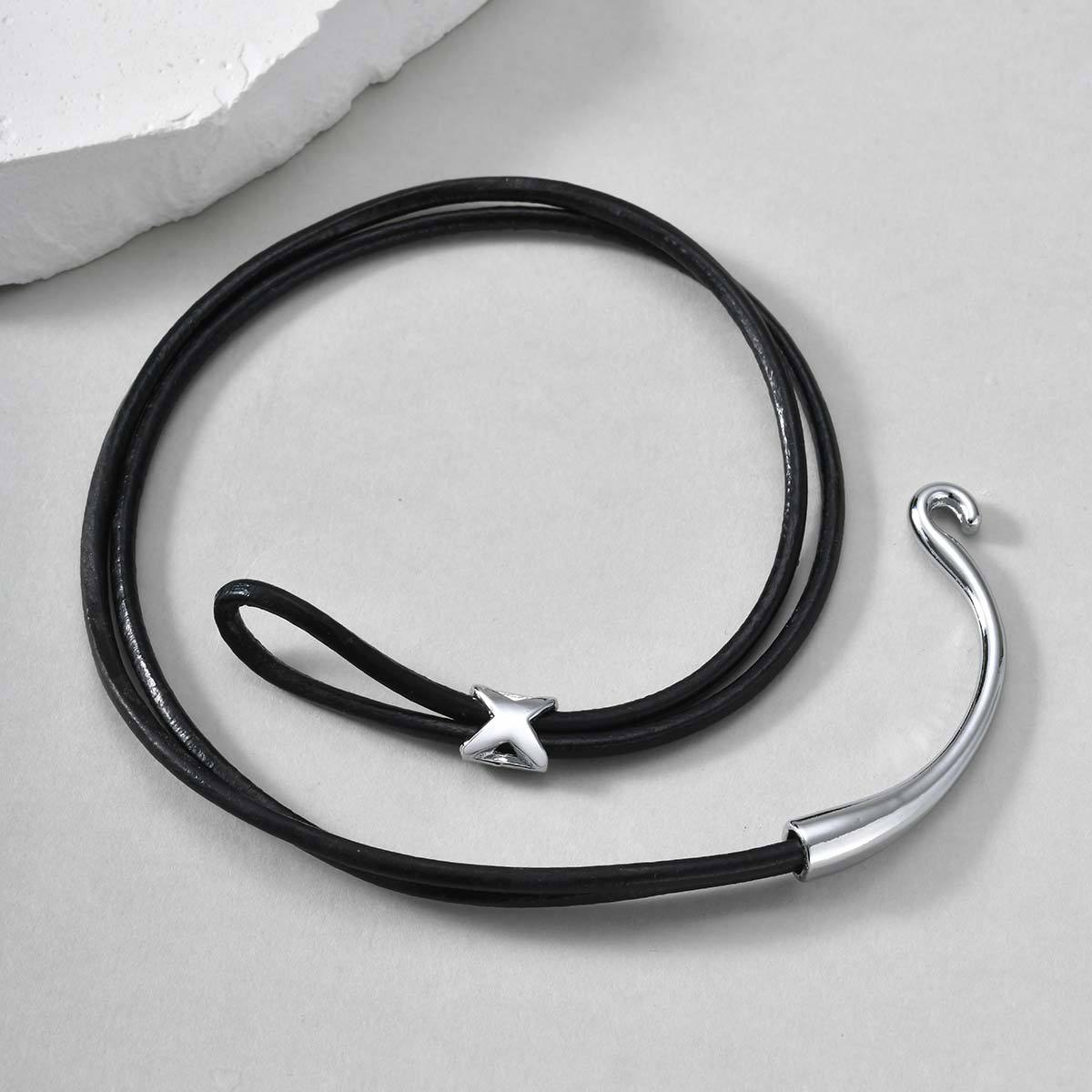 Kemstone Multi-Layer Black Leather Cord Alloy Bracelet for Men & Women BL-824