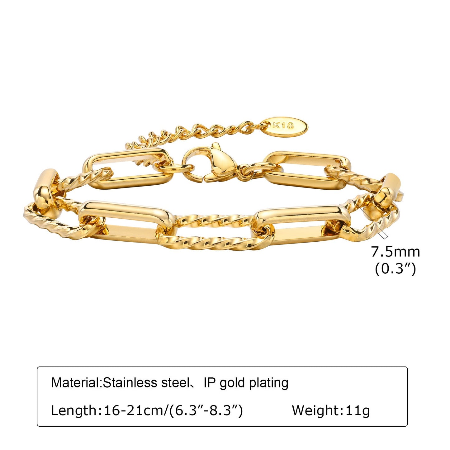 Bracciale minimalista a forma di U in acciaio inossidabile | Design geometrico moderno per donna, gioiello unisex con catena regolabile BR-1705