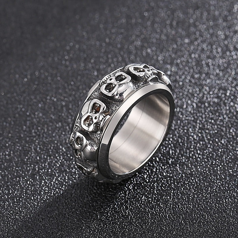 Kemstone Titanium Steel Skull Ring for Men – Punk Style, Silver & Gold KR101536-KFC